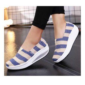 Minika women beige blue stripes size 38.